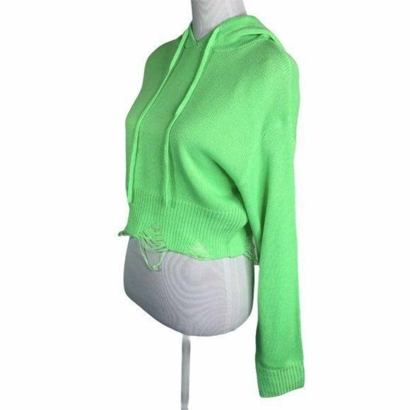 Wild Honey Neon Green Distressed Sweater Hoodie - Picture 6 of 11